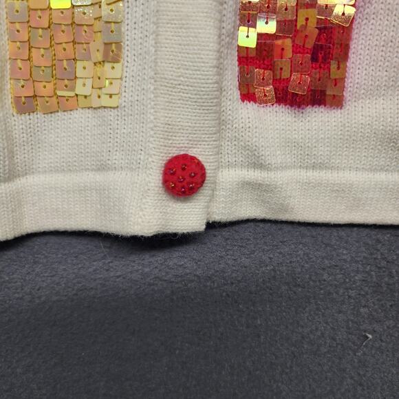 Terazzo Cardigan Sweater Womens Large White Short Sleeve V Neck Sequin Patchwork - Picture 14 of 16
